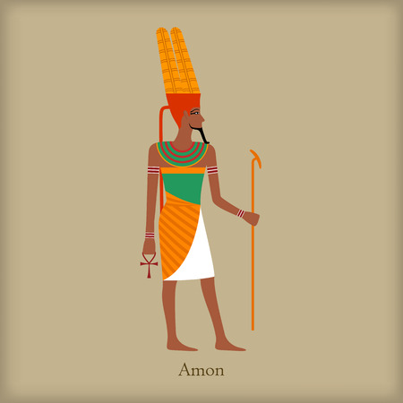 Amon, God of the wind icon in flat style on a brown backgroundのイラスト素材