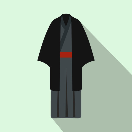 Black japanese kimono icon in flat style on a light blue backgroundのイラスト素材