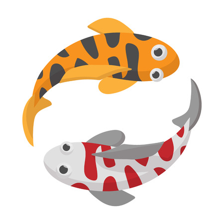 Two koi fishes icon on white background in cartoon style. Koi fishes yin yangのイラスト素材