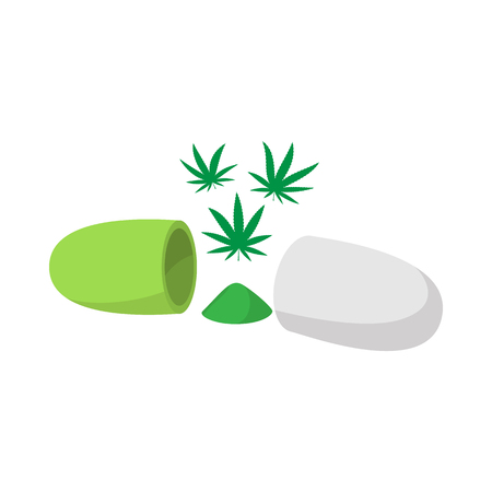 Medical marijuana pill icon in isometric 3d style on a white backgroundのイラスト素材