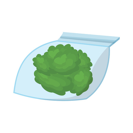 Small bag with buds of medical marijuana icon in cartoon style on a white backgroundのイラスト素材