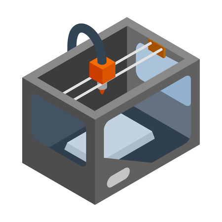 3d printer icon in isometric 3d style on a white backgroundのイラスト素材