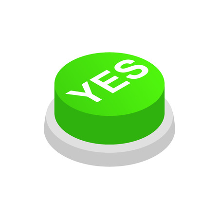 Green pressbutton YES icon in isometric 3d style isolated on white background. Green pressbutton with name YESのイラスト素材