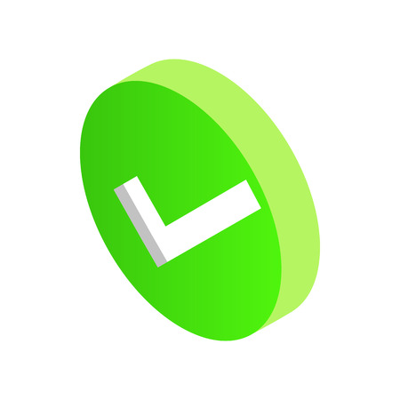 Green round design element icon in isometric 3d style isolated on white background. Green round design element with check symbol for website or appのイラスト素材