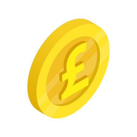 Gold coin with pound sign icon in isometric 3d style on a white backgroundのイラスト素材