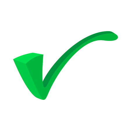 Green tick, check mark icon in cartoon style on a white backgroundのイラスト素材
