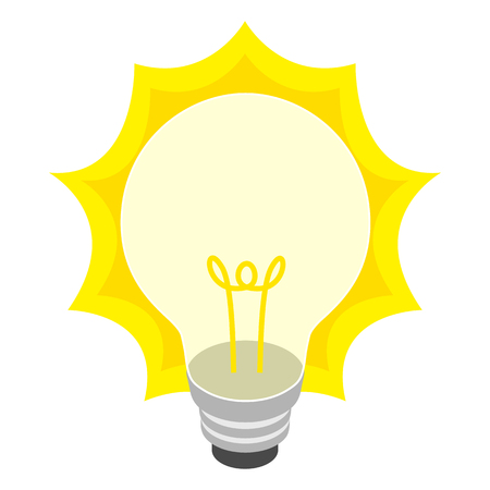 Glowing yellow light bulb icon in isometric 3d style on a white backgroundのイラスト素材