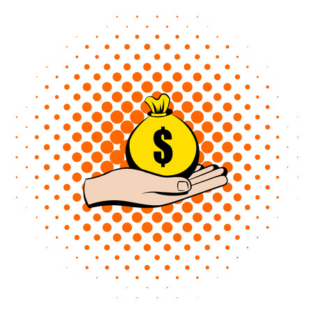 Money in hand icon in comics style on a white backgroundのイラスト素材
