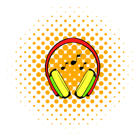Headphone icon in comics style isolated on white background. Misic signのイラスト素材