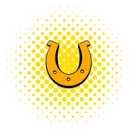 Golden horseshoes luck symbol icon in comics style on a white backgroundのイラスト素材