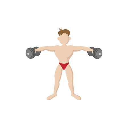 Dumbbell lateral raise icon in cartoon style on a white backgroundのイラスト素材