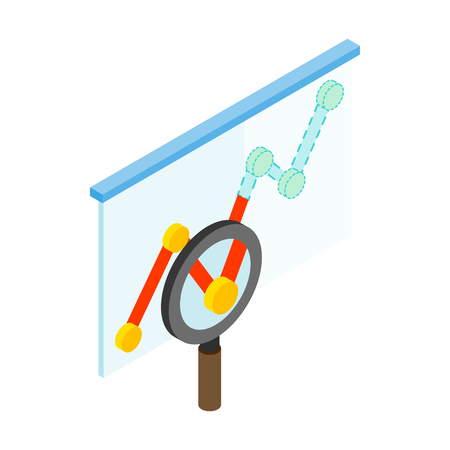 Magnifyier and graph icon in isometric 3d style isolated on white background. Business analysis conceptのイラスト素材