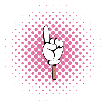 Hand gesture icon in comics style isolated on white background. Referee hand gesture with a raised index fingerのイラスト素材