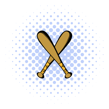 Two crossed wooden baseball or softball bats icon in comics style isolated on white backgroundのイラスト素材