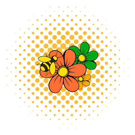 Flowers icon in comics style on a white backgroundのイラスト素材