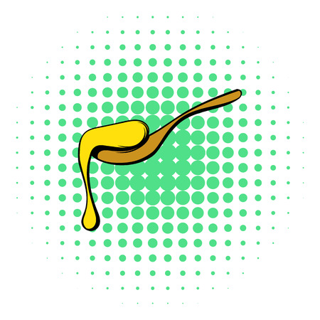 Wooden spoon with honey icon in comics style on a white backgroundのイラスト素材