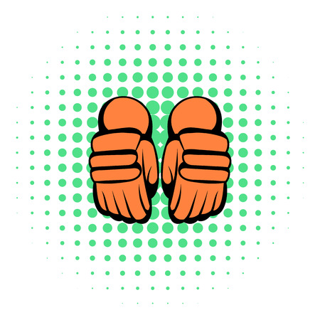 A pair of hockey gloves icon in comics style on a white backgroundのイラスト素材