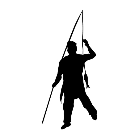 Fisherman silhouette black isolated on white backgroundのイラスト素材