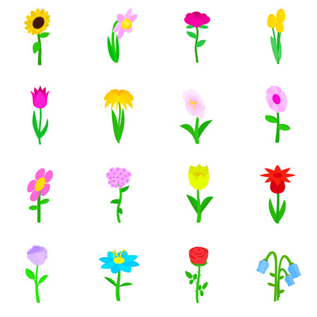 Flower icons set in isometric 3d style on a white backgroundのイラスト素材