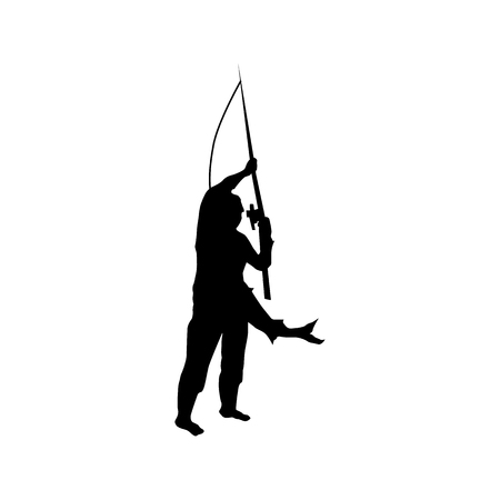 Fisherman silhouette black isolated on white backgroundのイラスト素材