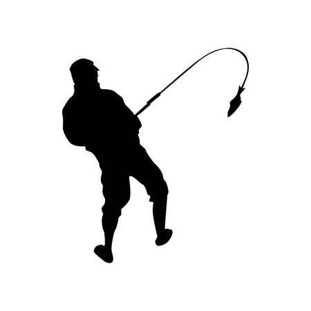 Fisherman silhouette black isolated on white backgroundのイラスト素材