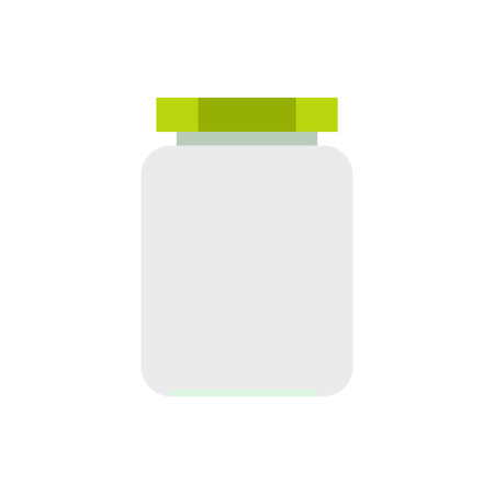 Empty glass jar with green lid icon in flat style isolated on white backgroundのイラスト素材