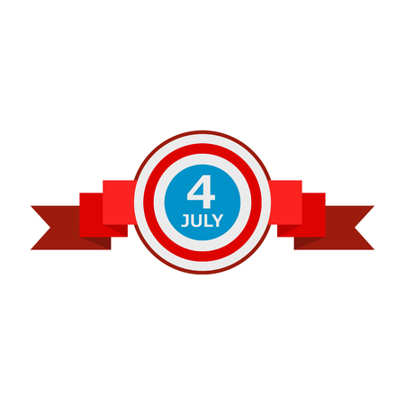 4th of July Independence Day badge with a ribbon icon in flat style isolated on white backgroundのイラスト素材