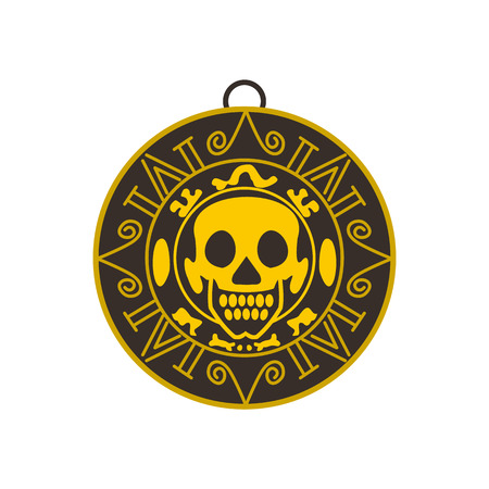 Aztec pirate gold coin icon in flat style isolated on white backgroundのイラスト素材