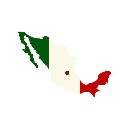 Map of Mexico with the image of the national flag icon in flat style isolated on white backgroundのイラスト素材