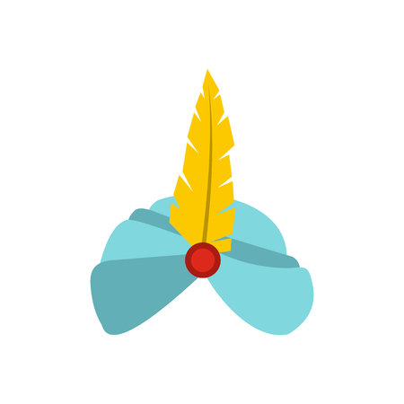 Indian headgear turban with feather icon in flat style isolated on white backgroundのイラスト素材