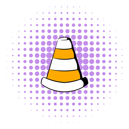 Traffic cone icon in comics style isolated on white backgroundのイラスト素材