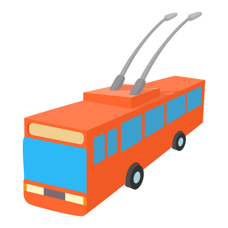 Red trolleybus icon in cartoon style on a white backgroundのイラスト素材