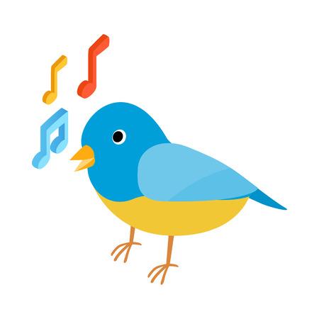 Blue singing bird icon in isometric 3d style on a white backgroundのイラスト素材