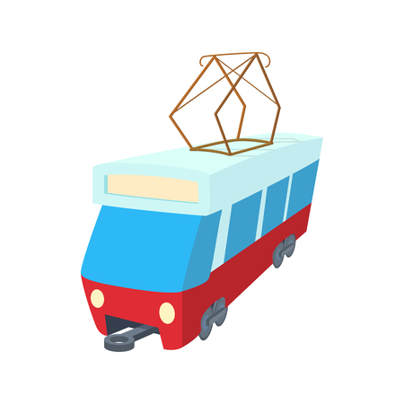 Red tram icon in cartoon style on a white backgroundのイラスト素材
