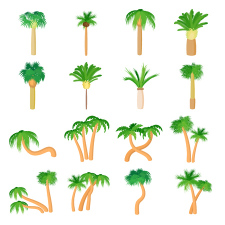 Palm icons set in cartoon style on a white backgroundのイラスト素材