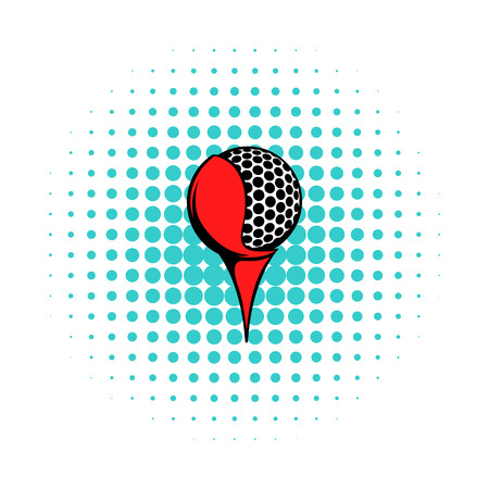 Golf ball on a tee icon in comics style on a white backgroundのイラスト素材