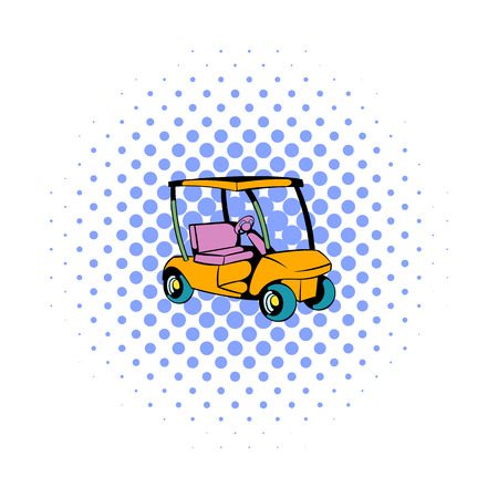 Golf car icon in comics style on a white backgroundのイラスト素材