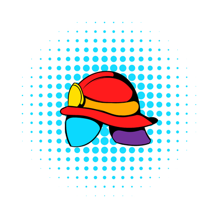 Helmet for a firefighter icon in comics style on a white backgroundのイラスト素材