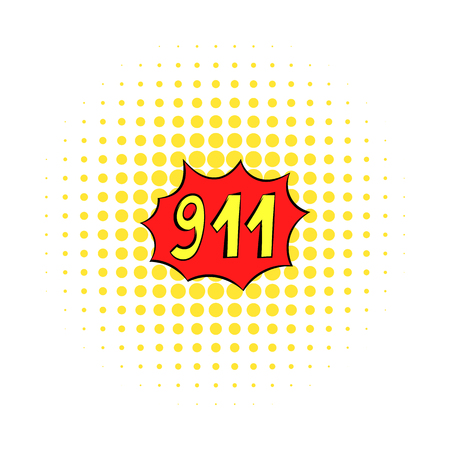 Emergency 911 icon in comics style on a white backgroundのイラスト素材