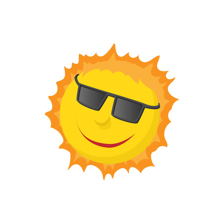 Sun face with sunglasses icon in cartoon style on a white backgroundのイラスト素材