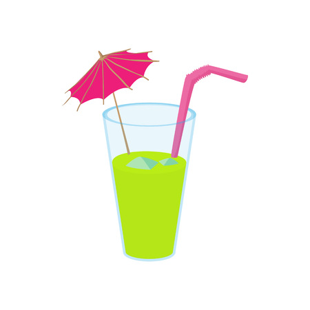 Green cocktail with umbrella icon in cartoon style on a white backgroundのイラスト素材