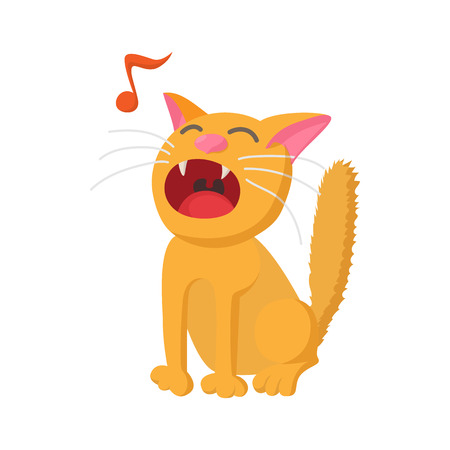 Singing cat icon in cartoon style isolated on white backgroundのイラスト素材