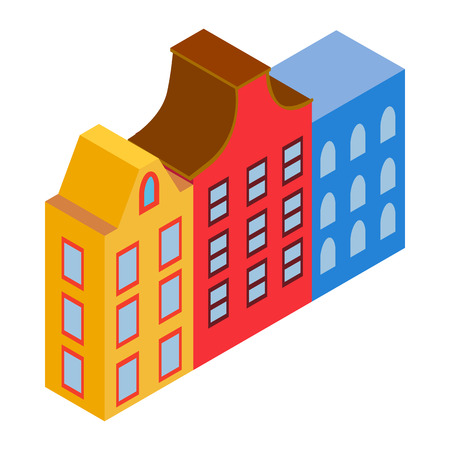 Colorful Amsterdam houses icon in isometric 3d style on a white backgroundのイラスト素材