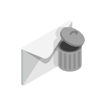Delete message icon in isometric 3d style isolated on white background. Closed envelope and trash can iconのイラスト素材