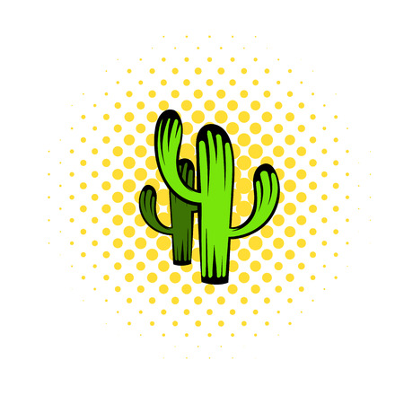 Cactus icon in comics style on a white backgroundのイラスト素材