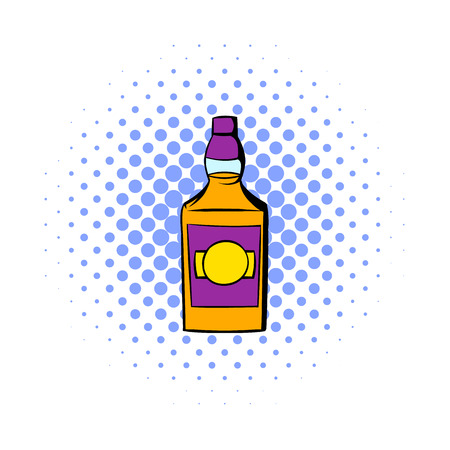 Bottle of whiskey icon in comics style on a white backgroundのイラスト素材