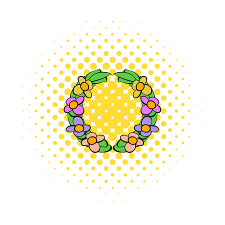 Memorial wreath of flowers icon in comics style on a white backgroundのイラスト素材
