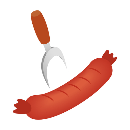 Sausage on a fork icon in isometric 3d style on a white backgroundのイラスト素材