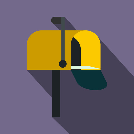 Yellow mail box icon in flat style on a violet backgroundのイラスト素材