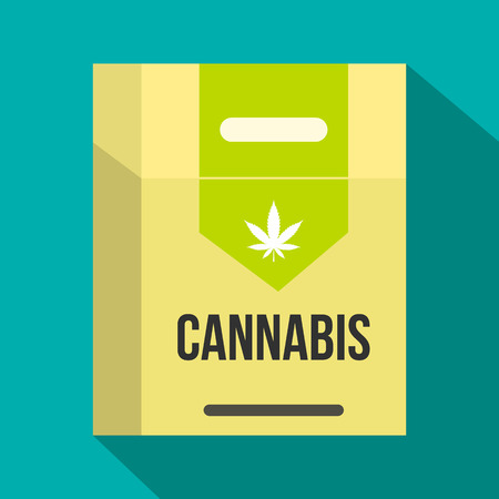 Cannabis cigarette box icon in flat style on green backgroundのイラスト素材